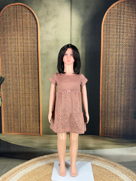 Kids Cotton Tiered Frock - Brown