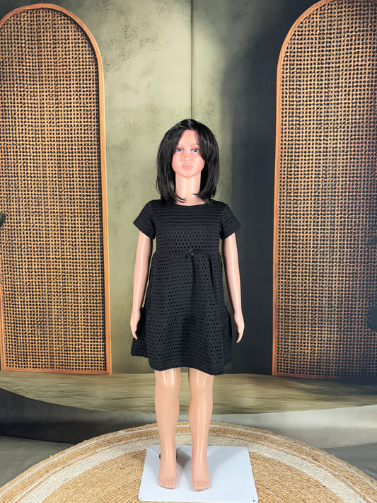 Kids Cotton Tiered Frock - Black