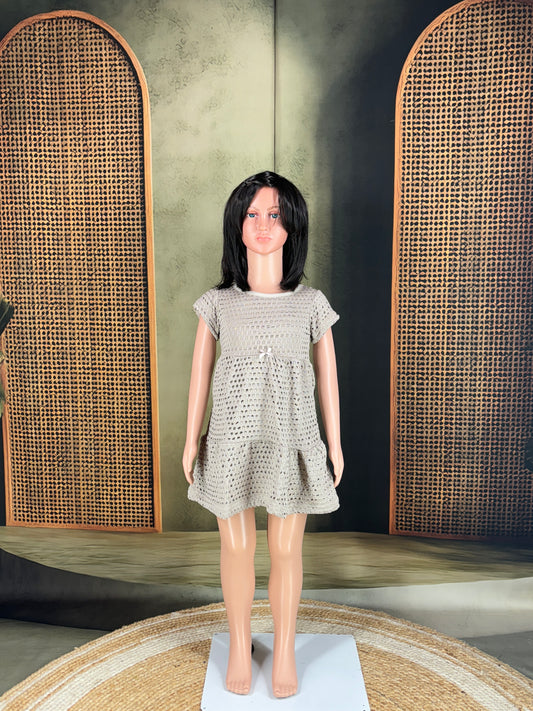 Kids Cotton Tiered Frock - Grey