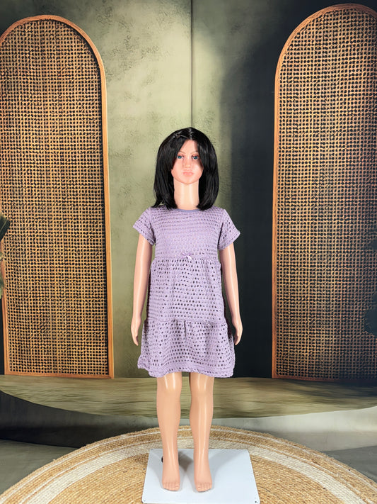 Kids Cotton Tiered Frock - Lilac