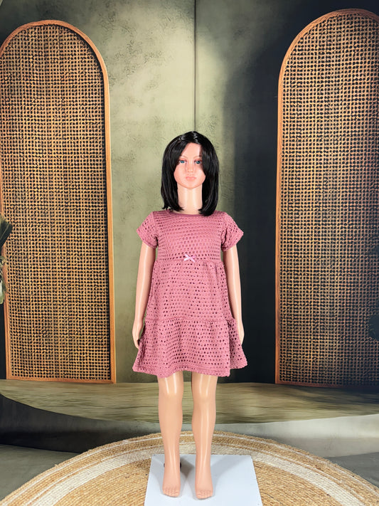 Kids Cotton Tiered Frock - Dusty Pink
