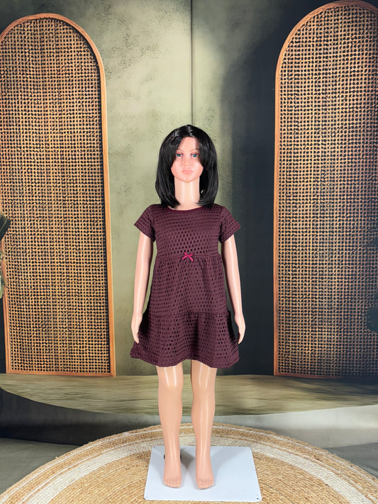 Kids Cotton Tiered Frock - Wine