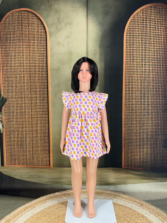 Kids Cotton Frill Sleeves Frock - White