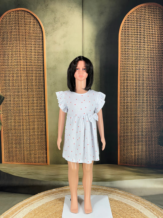 Kids Cotton Frill Sleeves Frock - Blue