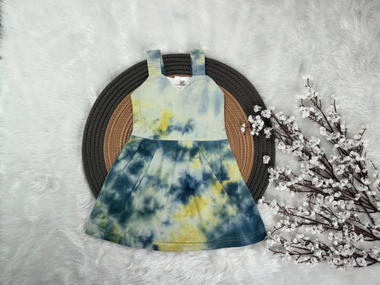 Kids Cotton Tie & Dye Frock - Yellow