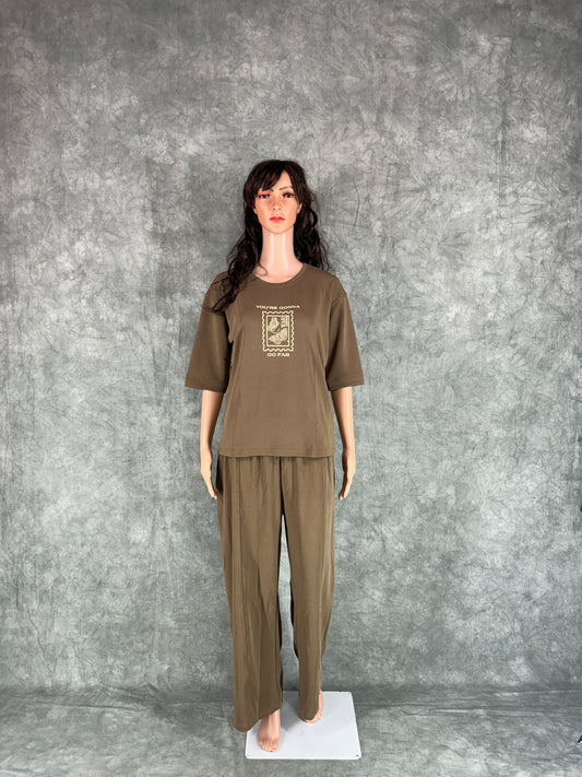 Pravya Cotton Blend Co-ord Set for Women - Brown