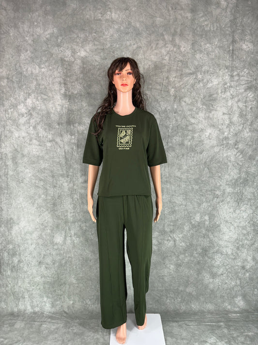 Pravya Cotton Blend Co-ord Set for Women - Olive Green
