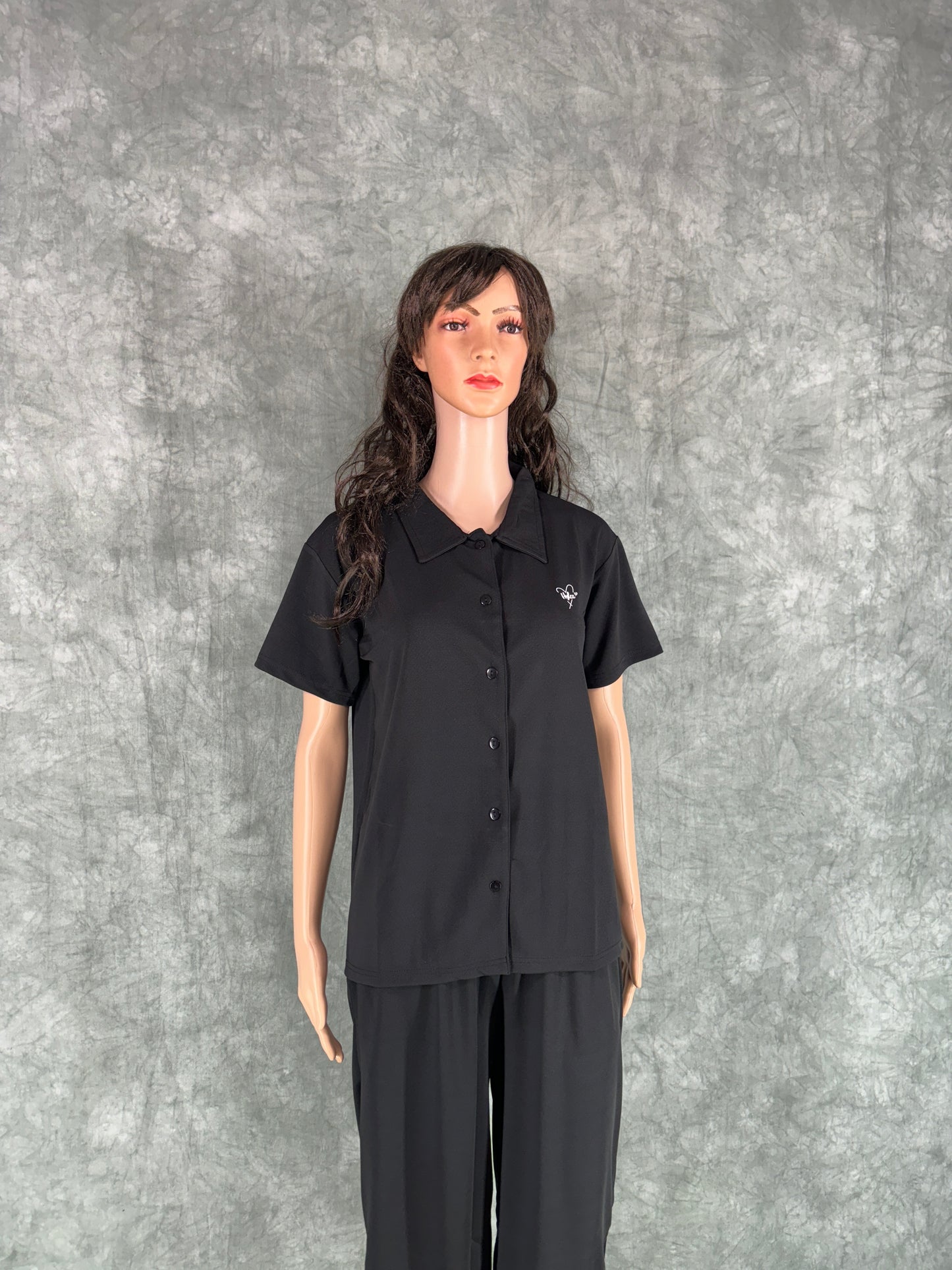 Miraya Collar Neck Capri Set for Women - Black