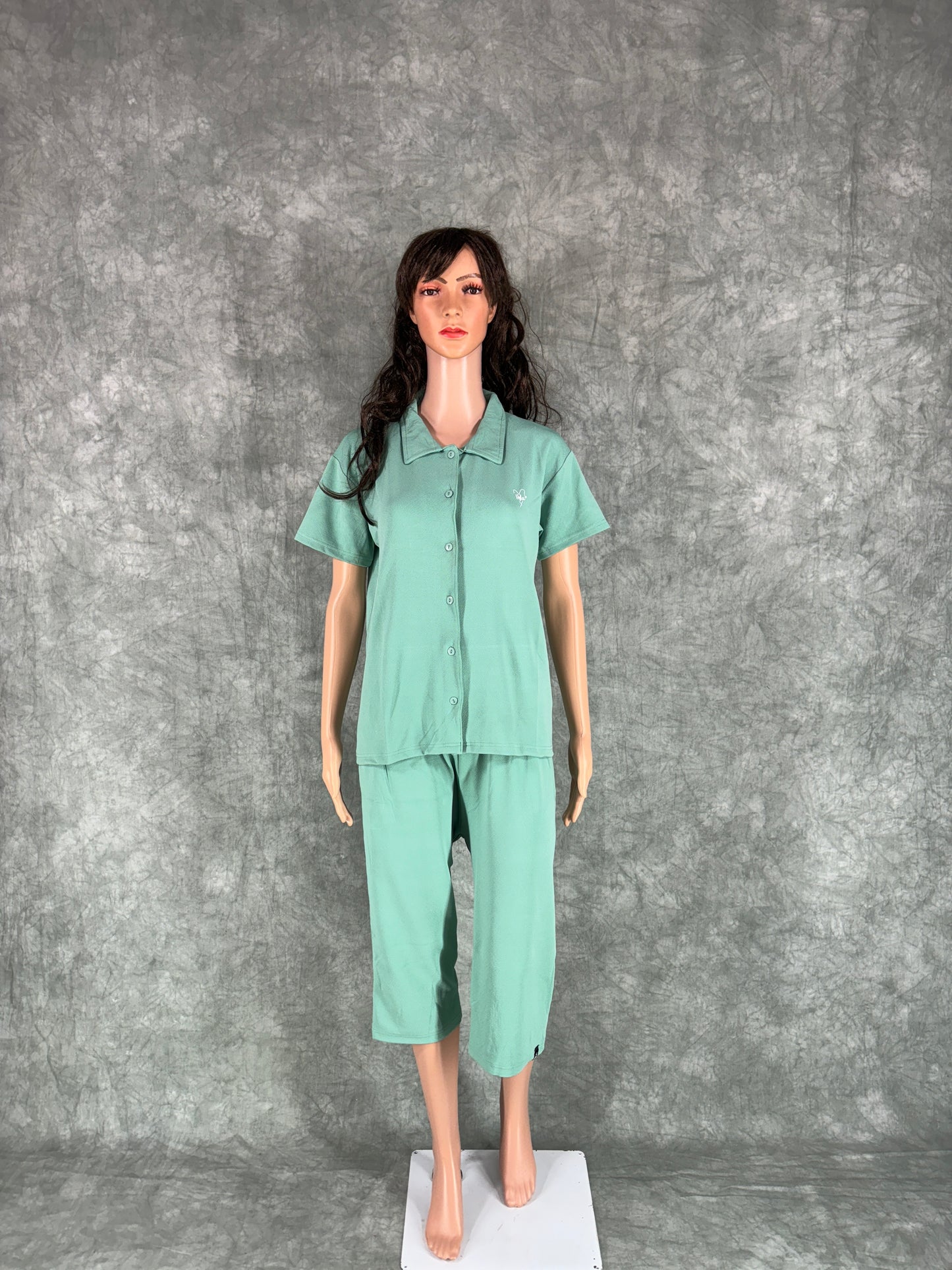 Miraya Collar Neck Capri Set for Women - Pastel Green