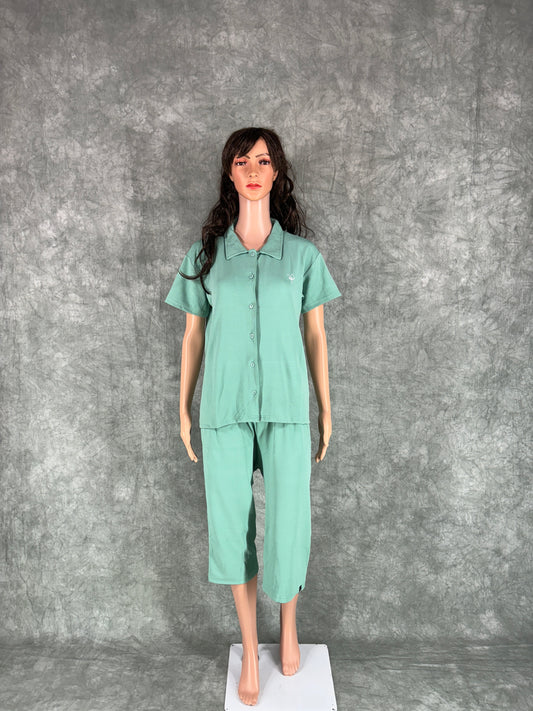 Miraya Collar Neck Capri Set for Women - Pastel Green