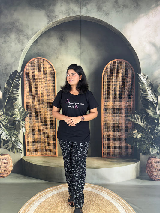 Haniya Cotton Co-ord Set for Women - Black