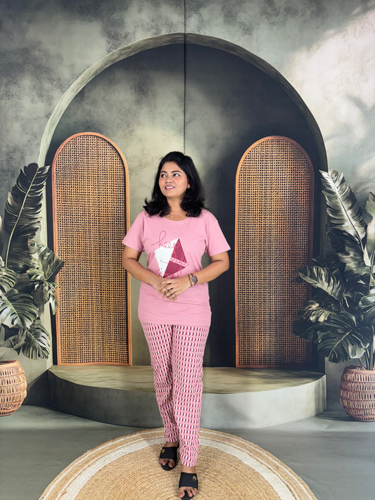 Haniya Cotton Co-ord Set for Women - Pink