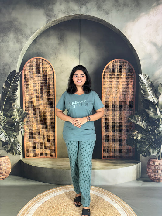 Haniya Cotton Co-ord Set for Women - Green