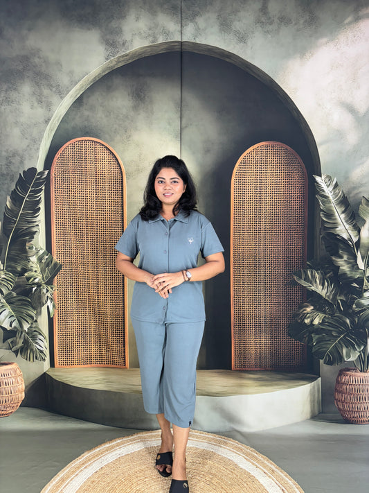 Miraya Collar Neck Capri Set for Women - Grey