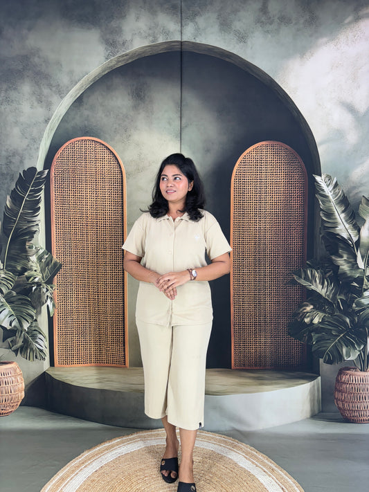 Miraya Collar Neck Capri Set for Women - Beige