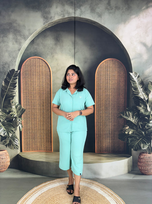 Miraya Collar Neck Capri Set for Women - Pastel Green