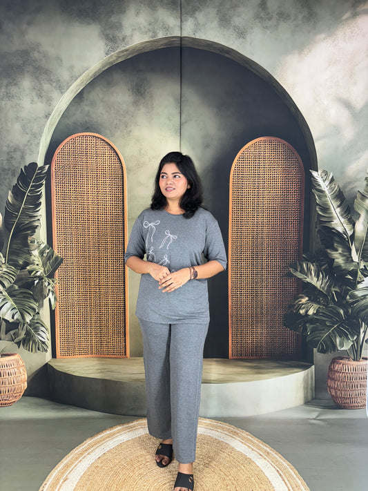 Soft Cotton Co-ord Set for Women - Grey