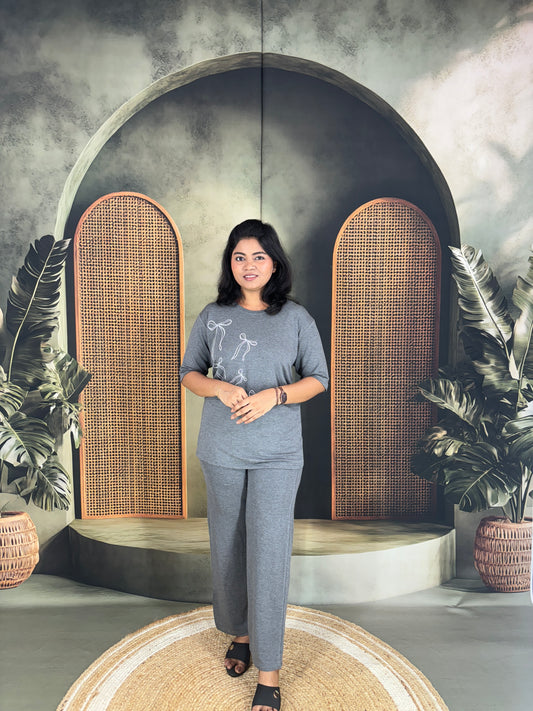 Soft Cotton Co-ord Set for Women - Grey