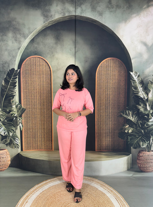 Soft Cotton Co-ord Set for Women - Peach