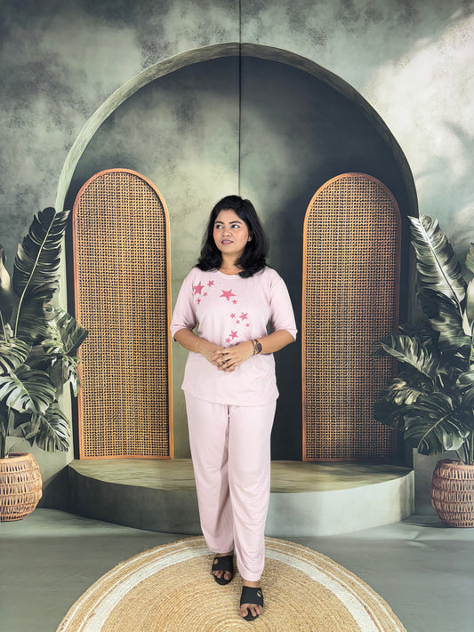 Soft Cotton Co-ord Set for Women - Dusty Pink