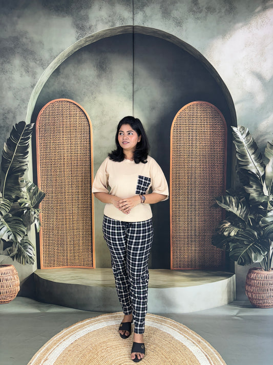 Serah Oversized T-Shirt & Pant for Women - Beige