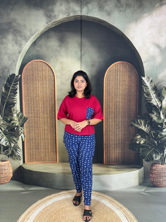 Serah Oversized T-Shirt & Pant for Women - Red