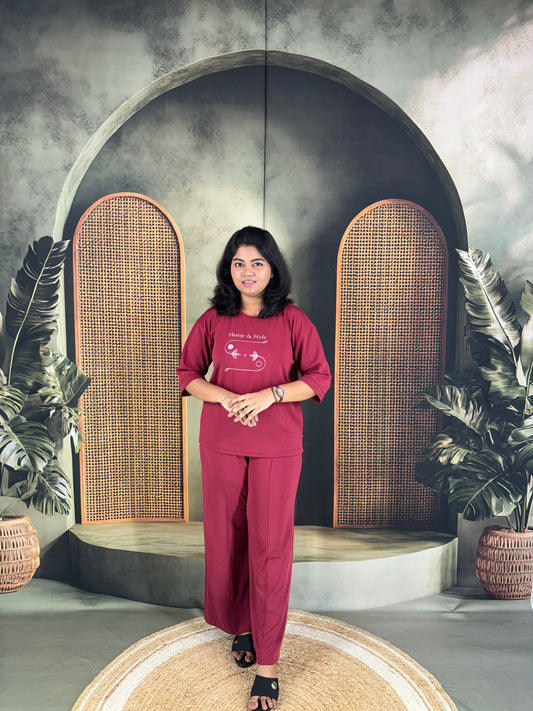 Pravya Cotton Blend Co-ord Set for Women - Maroon