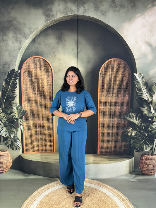 Pravya Cotton Blend Co-ord Set for Women - Blue