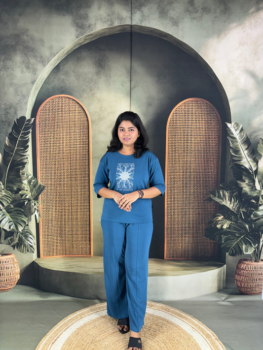 Pravya Cotton Blend Co-ord Set for Women - Blue