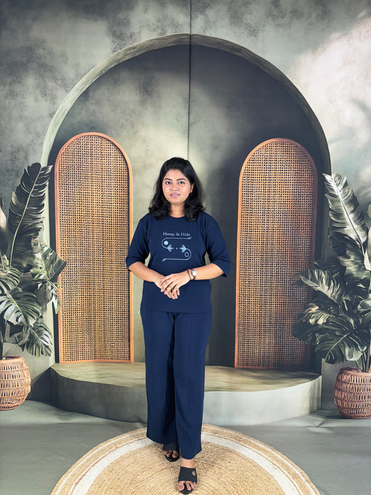 Pravya Cotton Blend Co-ord Set for Women - Dark Blue