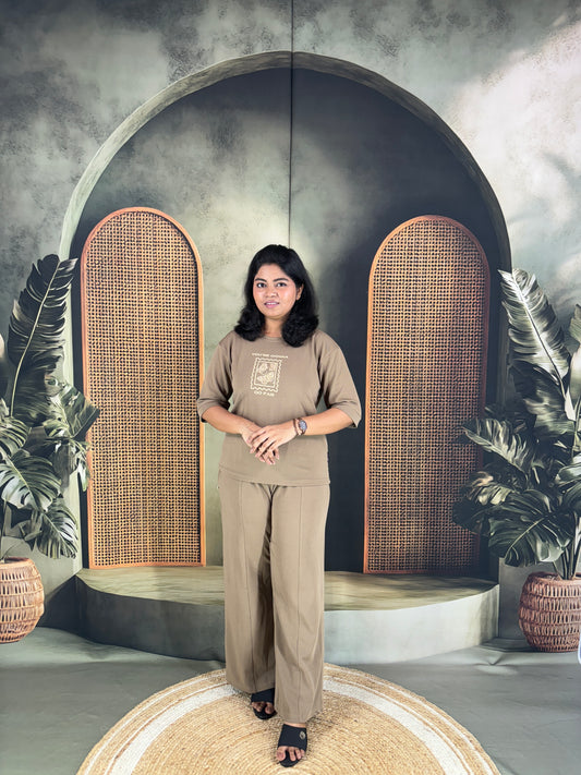 Pravya Cotton Blend Co-ord Set for Women - Brown