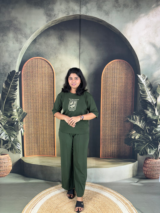Pravya Cotton Blend Co-ord Set for Women - Olive Green