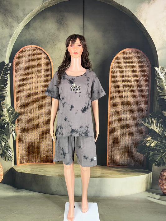 Dhriya Tie & Dye Shorts Set for Women - Grey