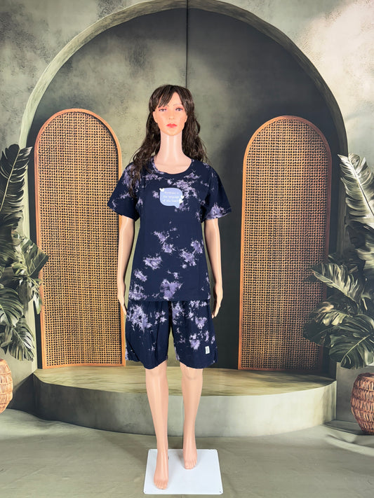 Dhriya Tie & Dye Shorts Set for Women - Dark Blue