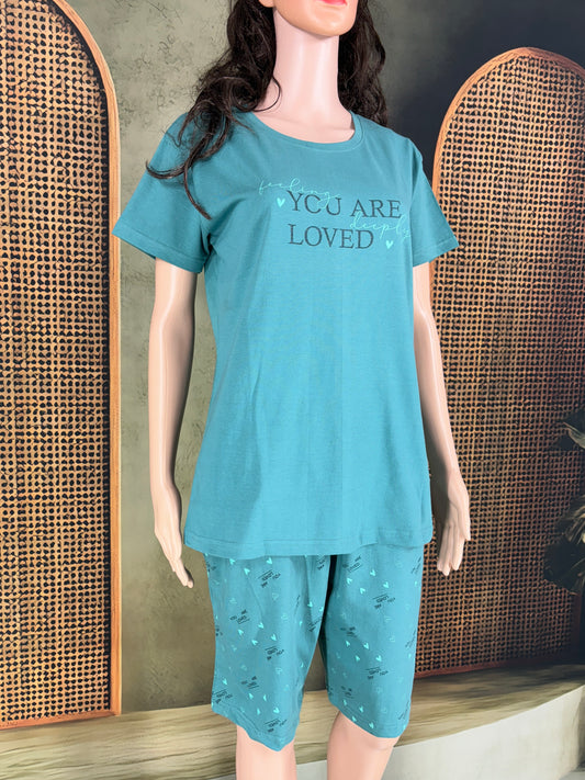 Tiya Cotton Shorts Set for Women - Blue