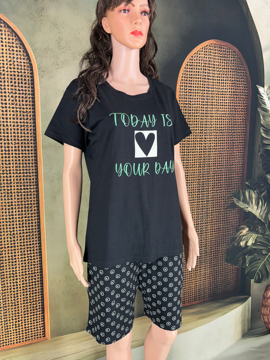 Tiya Cotton Shorts Set for Women - Black