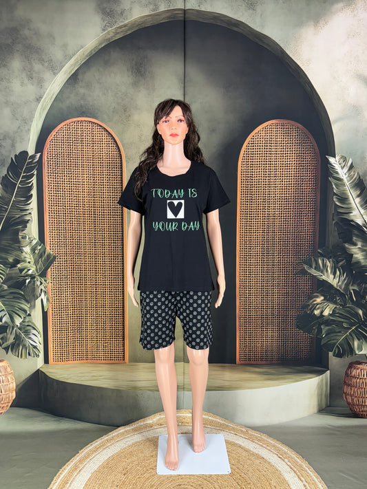 Tiya Cotton Shorts Set for Women - Black