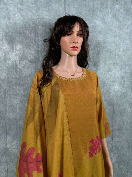 Shanaya - Roman Silk Hand Work Kurta with Dupatta and Pant - Mustard Yellow
