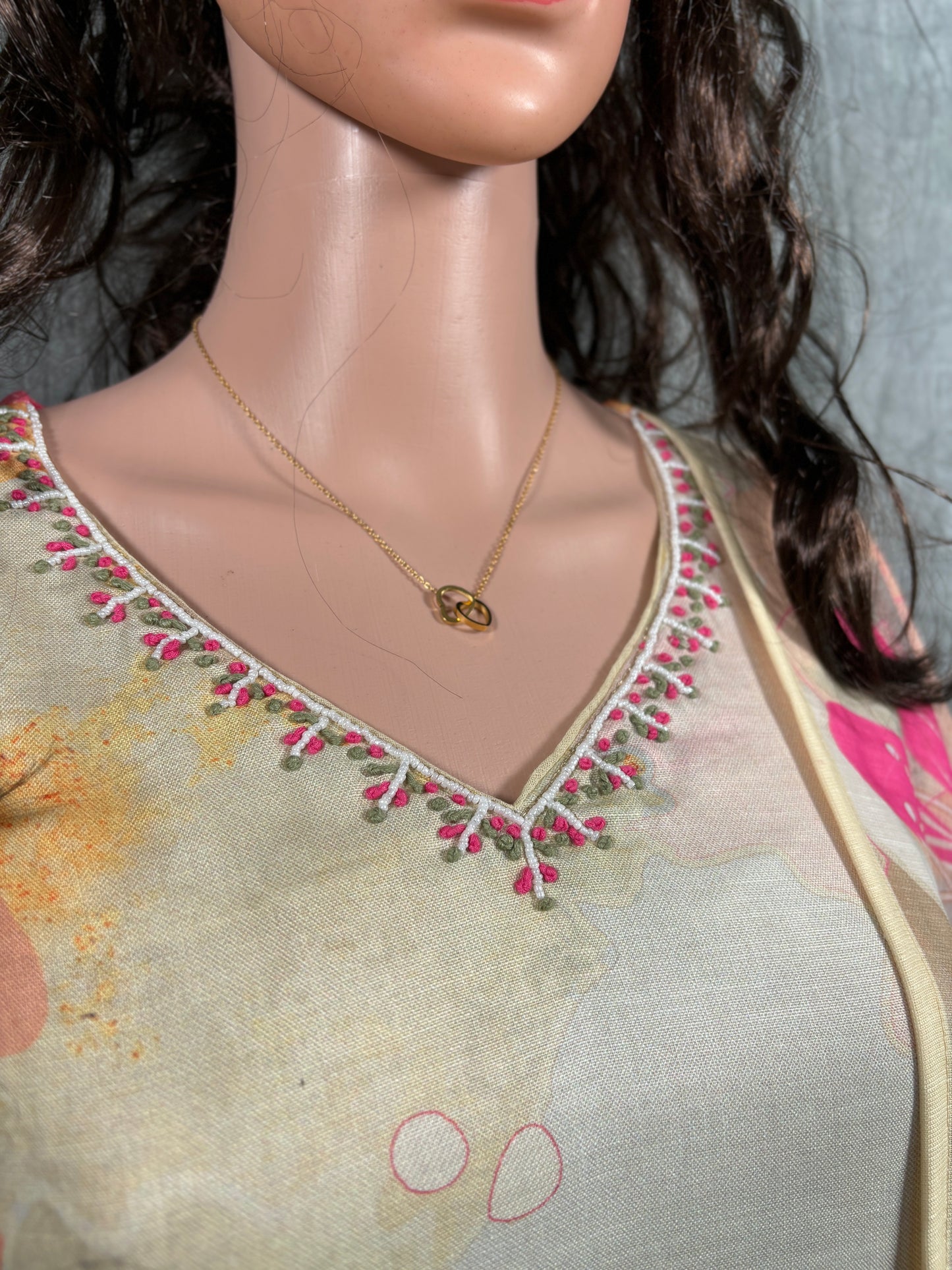 Siya - Floral Printed Hand Work Cotton Kurta with Dupatta and Pant - Off White