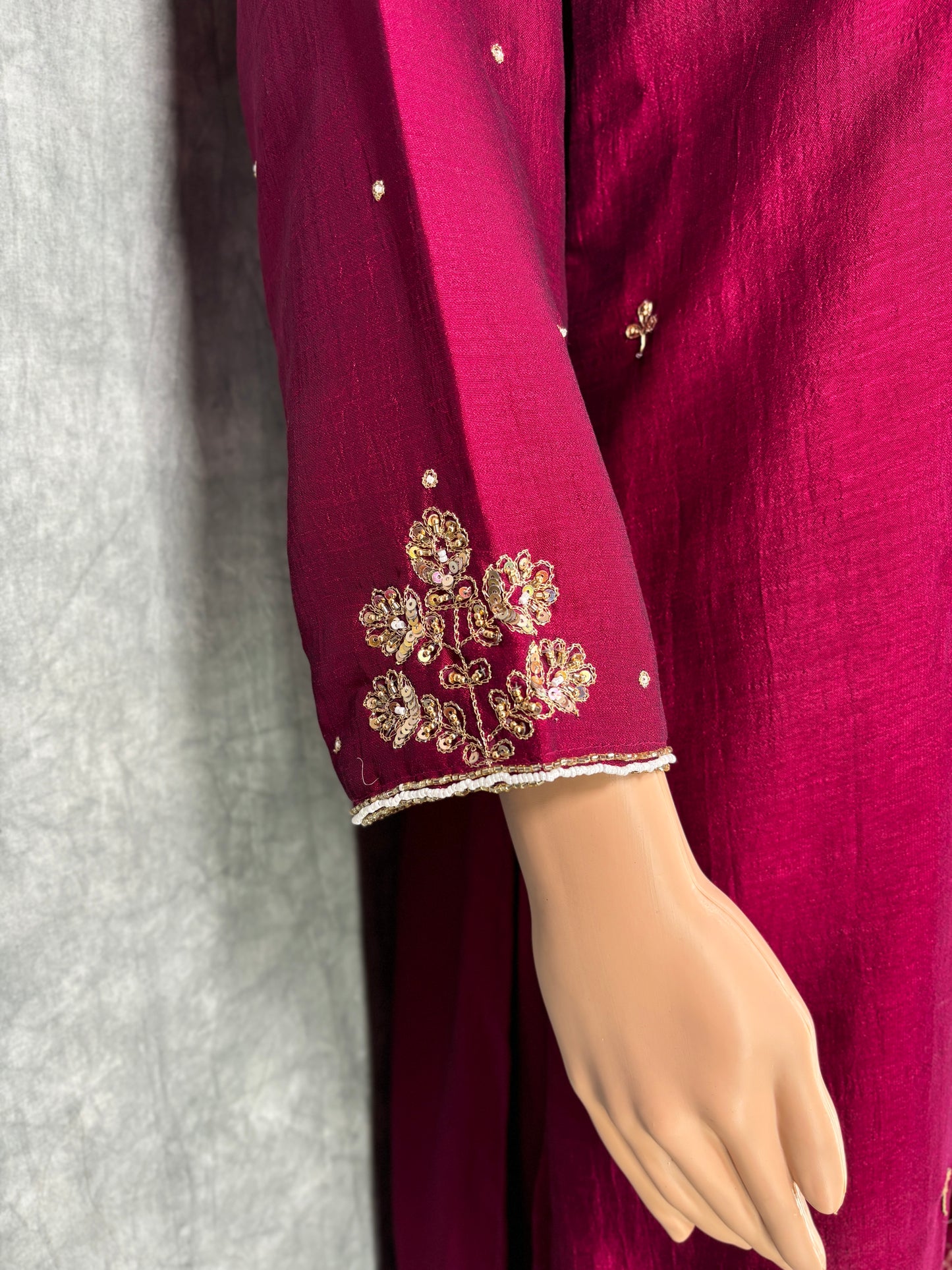 Tishya - Chinon Chiffon Hand Work Kurta with Muslin Zari Dupatta and Pant- Maroon
