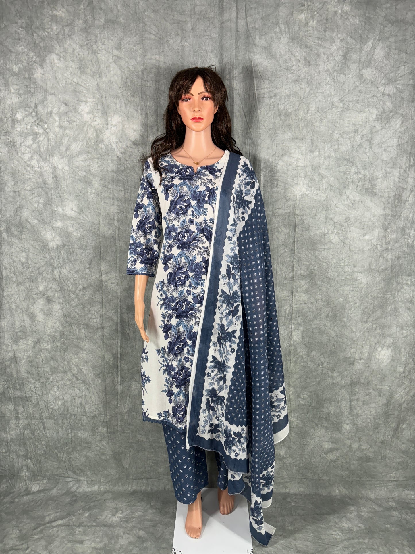 Arshiya - Floral Printed Straight Kurta with Lace and Sequins Work