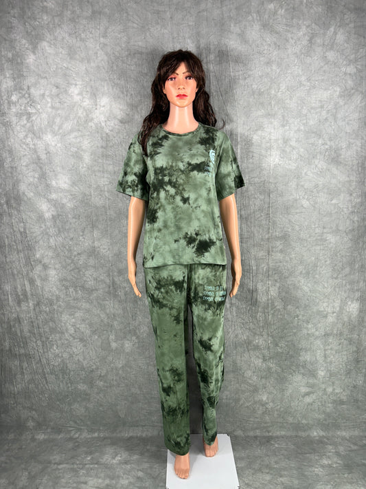 Tie & Dye Co-ord Set for Women - Basil Green