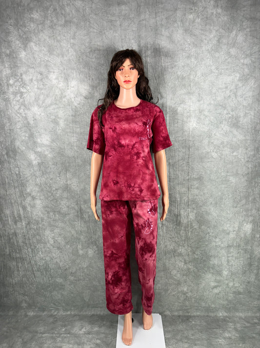 Tie & Dye Co-ord Set for Women - Maroon