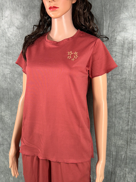 Cotton Blend Co-ord Set for Women - Brick Red