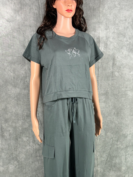 Crop Top & Cargo Pants for Women - Seal Grey