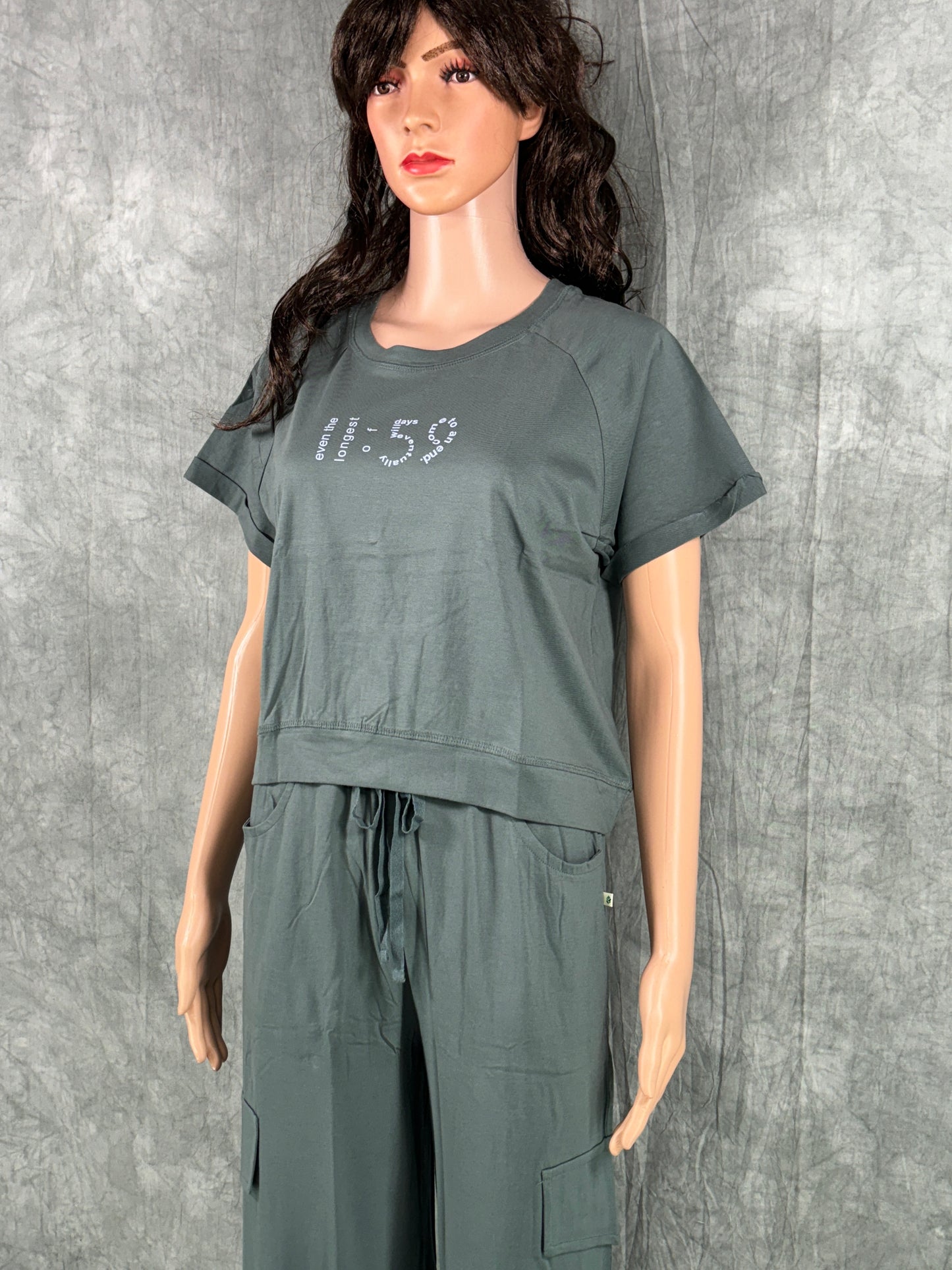 Crop Top & Cargo Pants for Women - Grey
