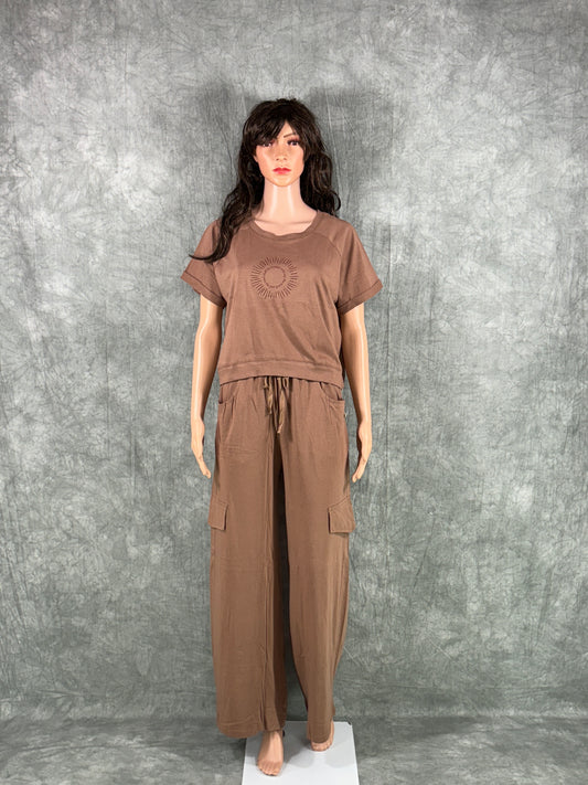Crop Top & Cargo Pants for Women - Brown