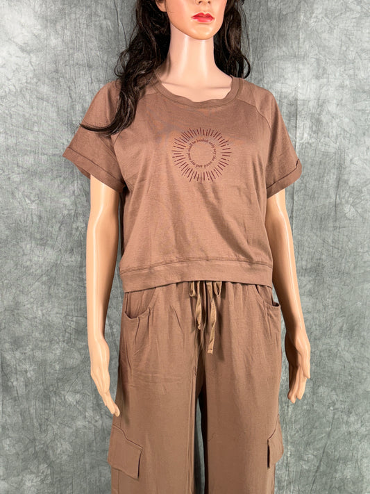 Crop Top & Cargo Pants for Women - Brown