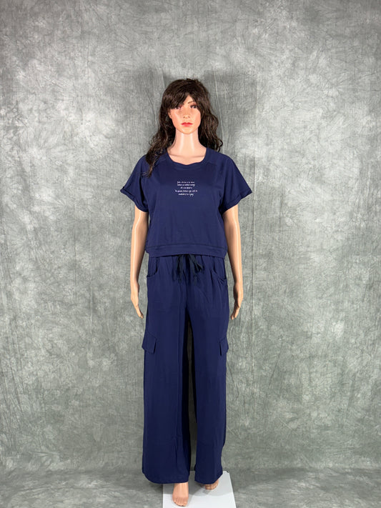 Crop Top & Cargo Pants for Women - Blue