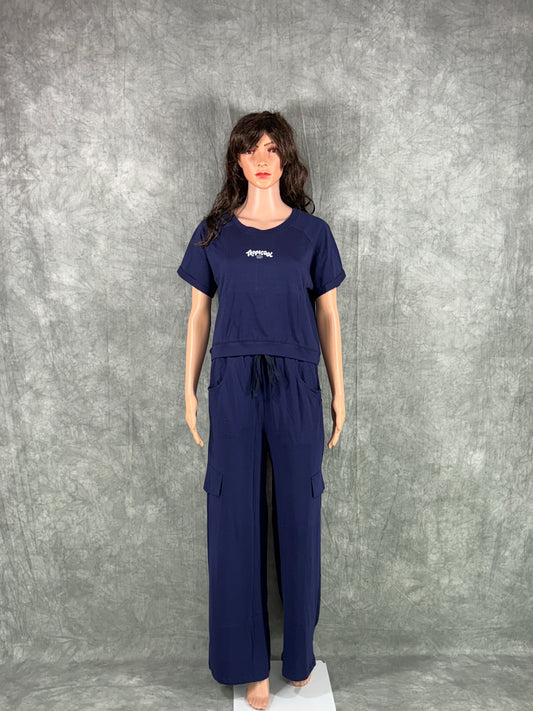 Crop Top & Cargo Pants for Women - Blue
